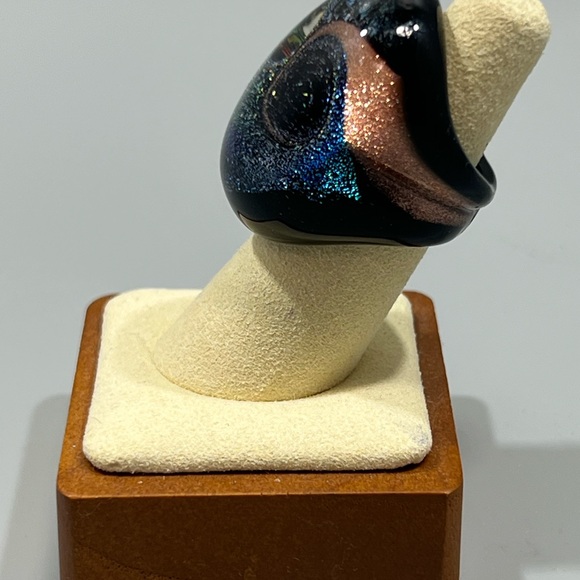 Vintage Murano Hand Blown Glass Galaxy Statement Ring Multicolored Signed Size 6 - Picture 5 of 8
